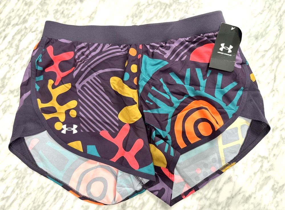 Under Armour We Run In Peace Shorts Women's Medium Black Purple Printed Fitted